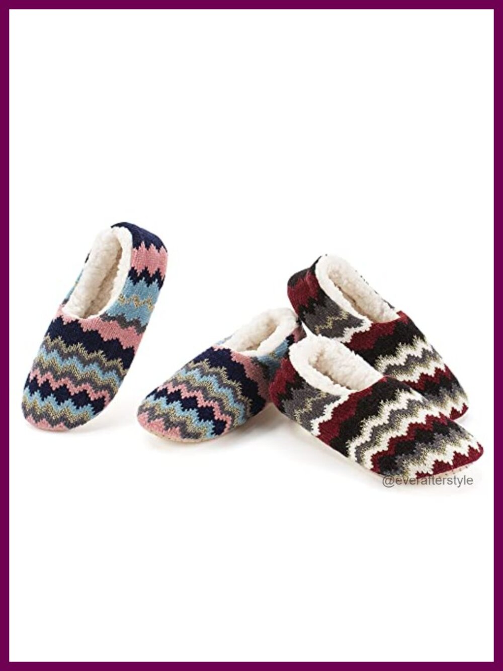 2-Pair Womens Knit Slippers Non Slip Sherpa Lined House Shoes